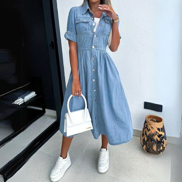 Elena | Elegantes Denim Hemdkleid mit Knöpfen für jeden Anlass