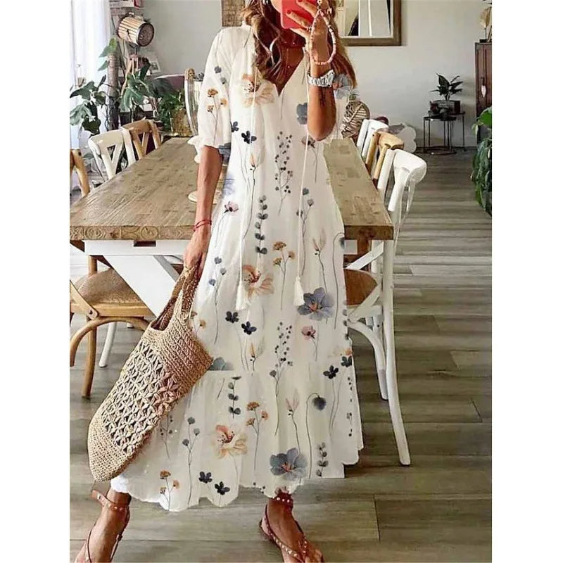 Isabella | Elegantes Bohemsk Maxikleid mit Druck für jeden Anlass