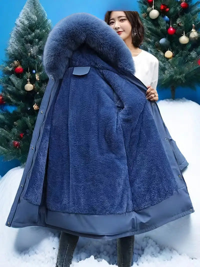 Damen Plus Size Winterparka – Fleece, Abnehmbare Kapuze & Kunstpelz