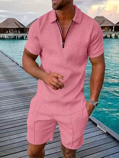 Everard™ – Herren Sommer-Set mit Zip-Polo & Shorts im Geo-Design