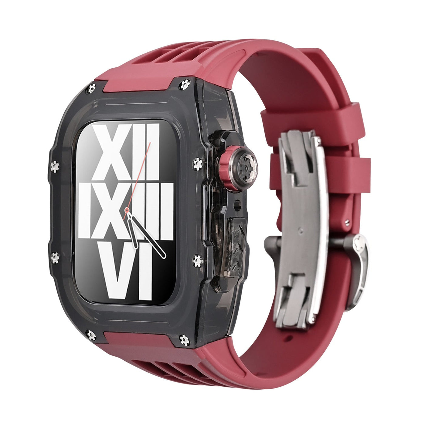 RM V30 Glacier Series Fluororubber Schwarzes Gehäuse Gummiband Mod Kit Für Apple Watch