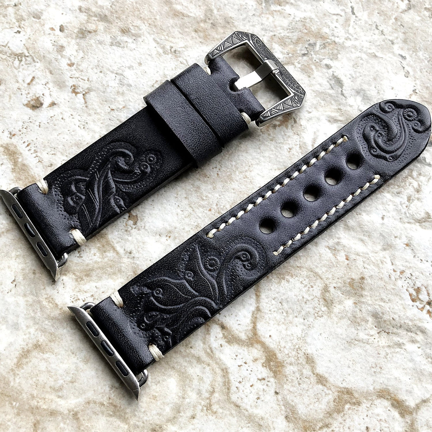 Handgraviertes geprägtes Lederarmband für die Apple Watch