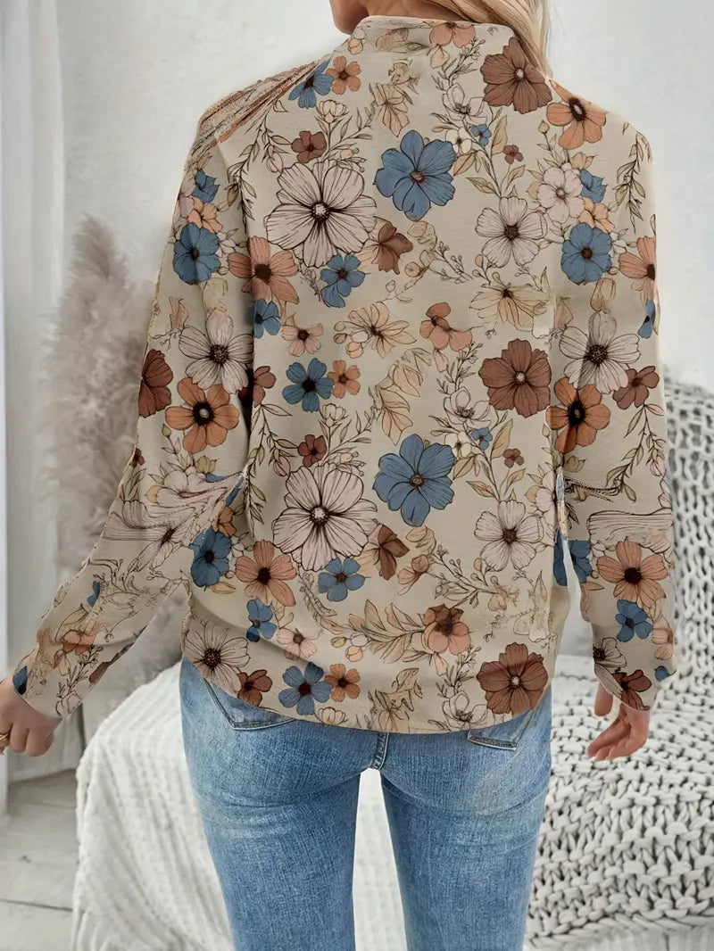 Vintage Blumenjacke Damen – Zip-Up, Rundhals, Lässiger Stil