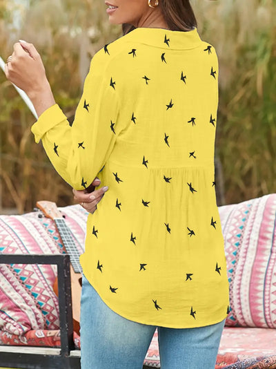 Hemd mit Vogeldruck und Knopfleiste, lässig, langärmelig Frauen Bluse