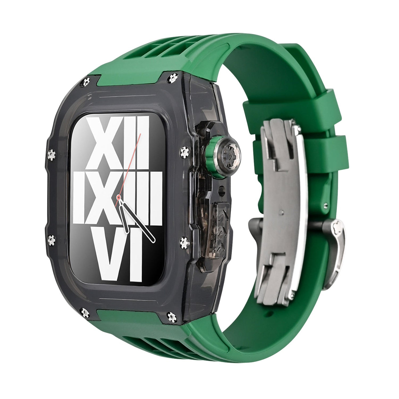 RM V30 Glacier Series Fluororubber Schwarzes Gehäuse Gummiband Mod Kit Für Apple Watch