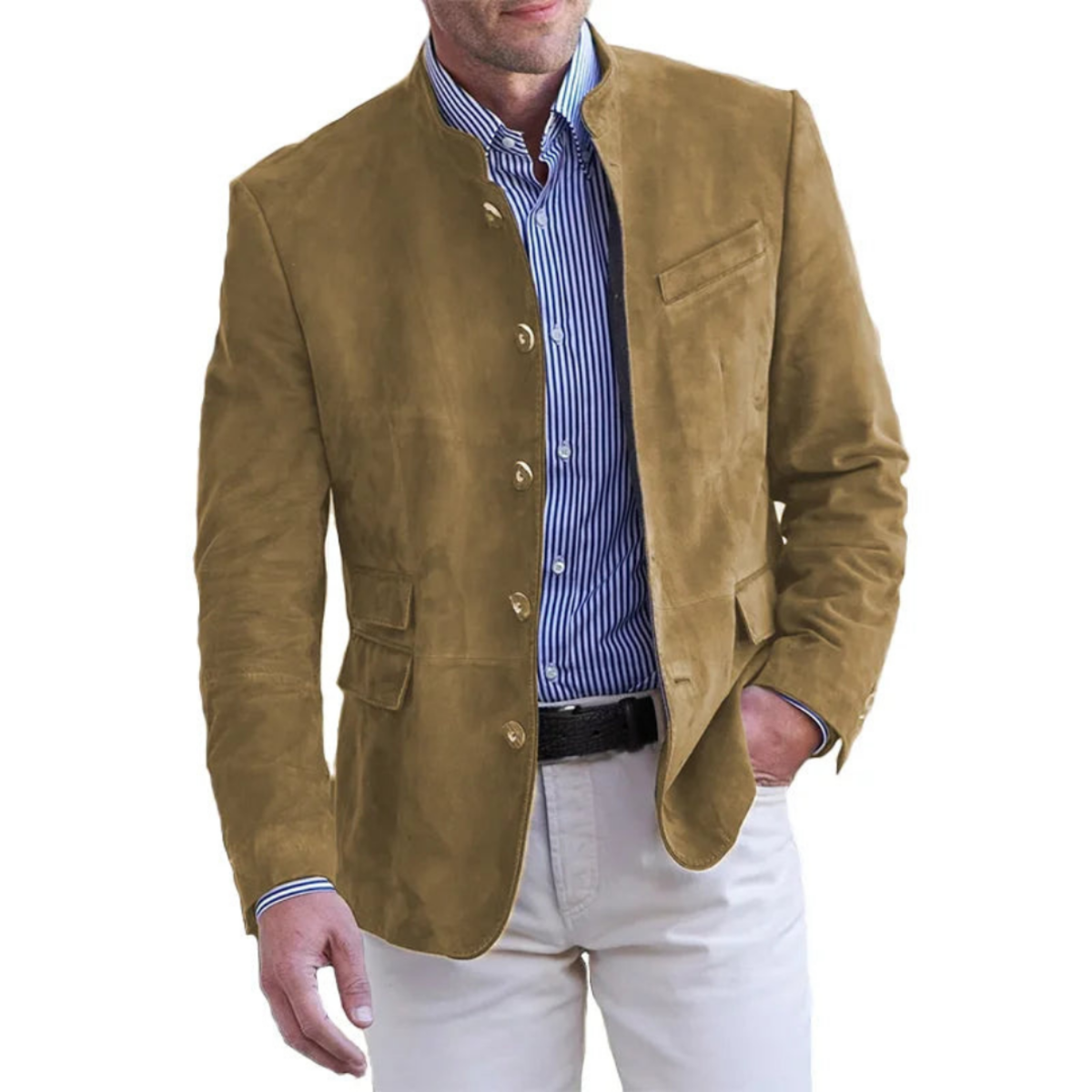 Stehkragen Knopf Jacke für Herren