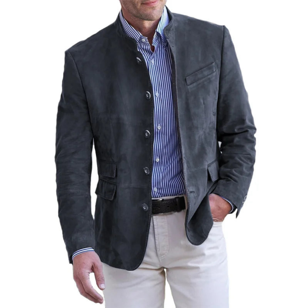 Stehkragen Knopf Jacke für Herren