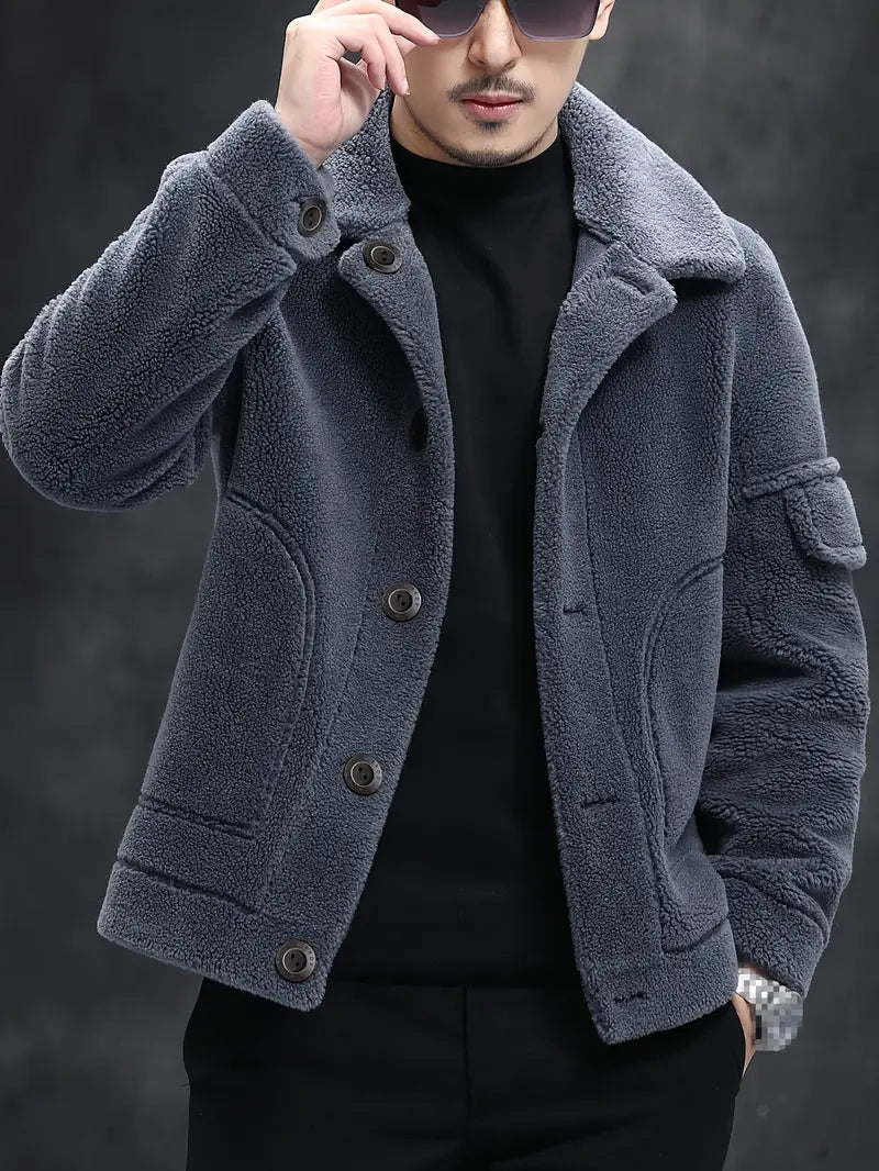 Faux-Fur-gefütterte Wolljacke für Herren Normale Passform