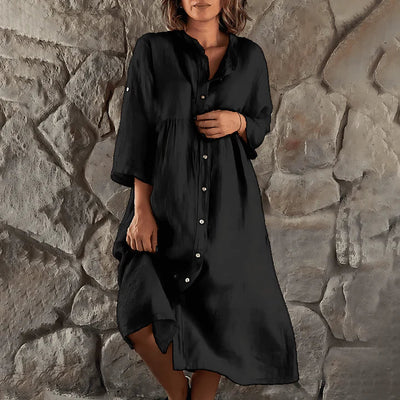 Cecilia | Luftiges Baumwolle und Leinen Kleid für den Alltag