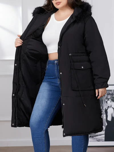 Plus Size Damen Parka Jacke – Polyester, Kapuze & Lange Ärmel