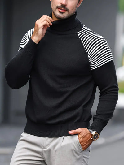 Herren-Winterpullover - Rollkragen, Streifen, Strick, Langarm