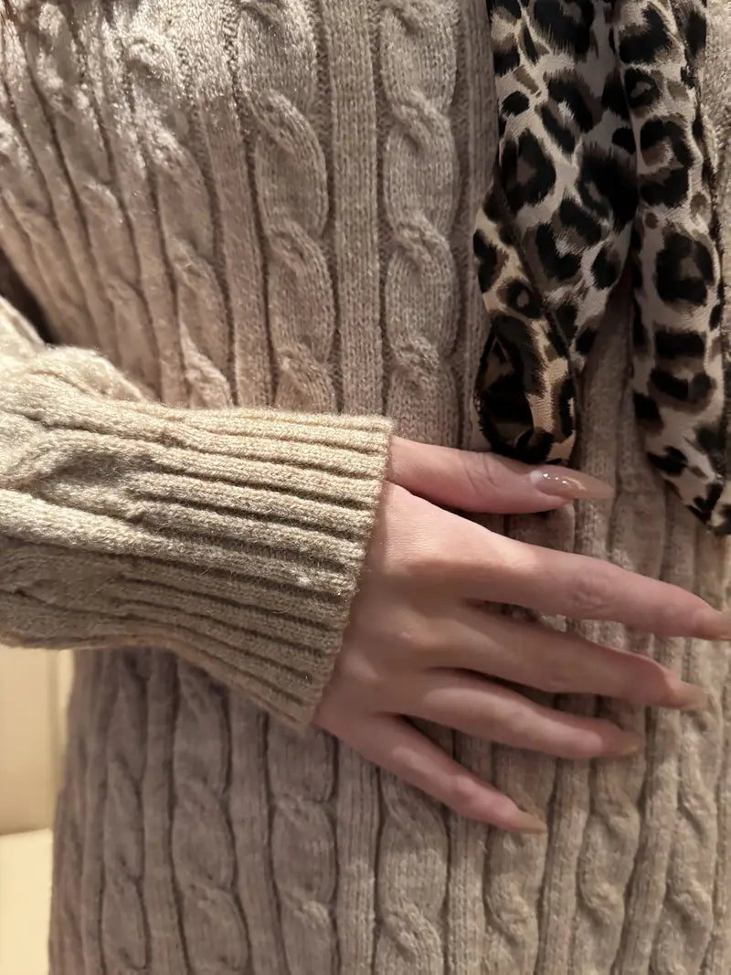 Damen Off-Shoulder Leopard Pullover – Strick mit Schleifen-Detail