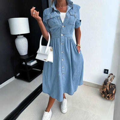 Elena | Elegantes Denim Hemdkleid mit Knöpfen für jeden Anlass