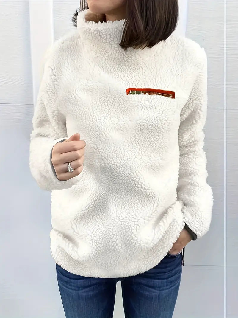 Lässiges Milky Thermal Turtleneck Sweatshirt mit Kontrastbesatz