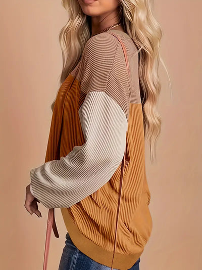 Schickes Farbblock Sweatshirt mit Rundhalsausschnitt für Damen