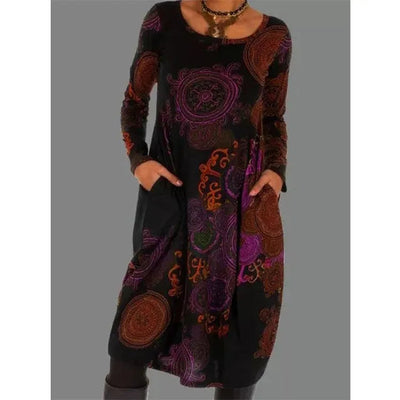 Aurona | Elegantes Langärmliges Kleid mit Vintage-Druck und Stilgefühl