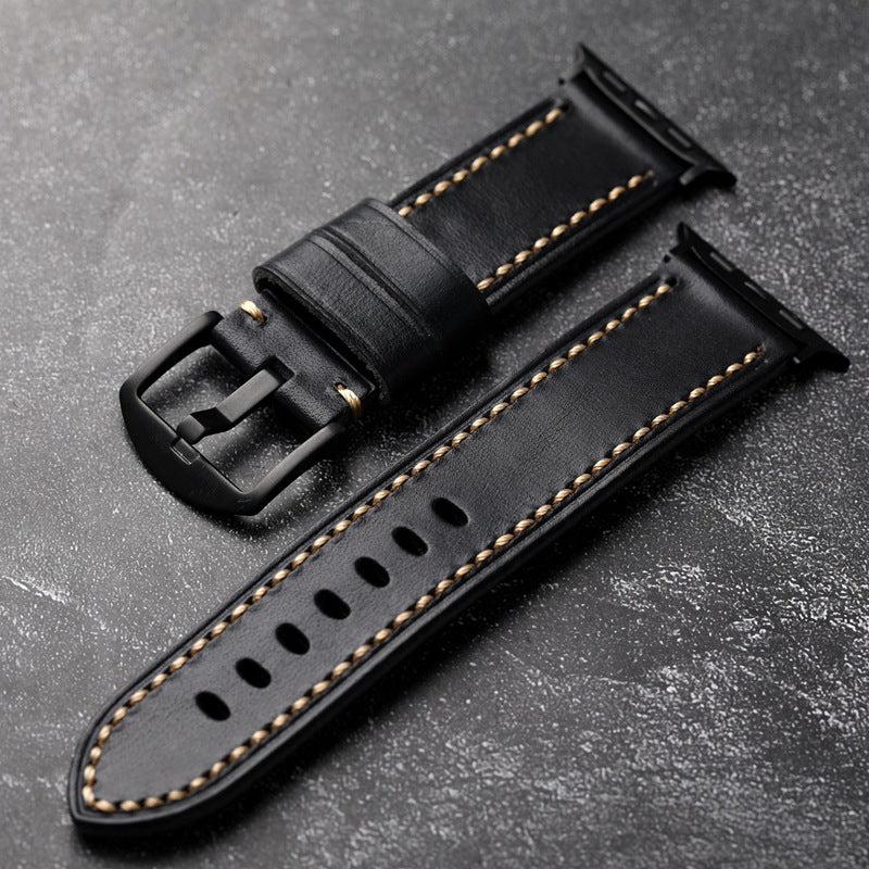 Schwarzes Genähtes Lederarmband