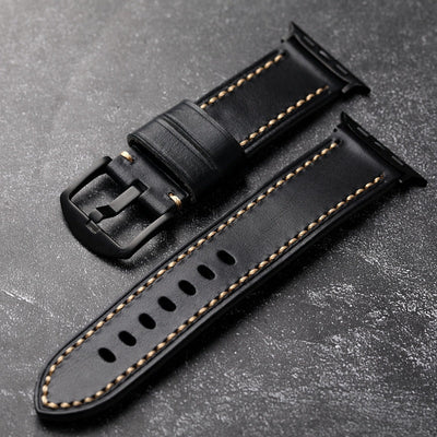 Schwarzes Genähtes Lederarmband