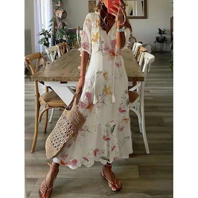 Isabella | Elegantes Bohemsk Maxikleid mit Druck für jeden Anlass