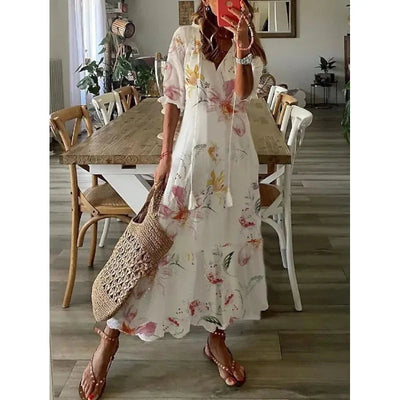 Isabella | Elegantes Bohemsk Maxikleid mit Druck für jeden Anlass