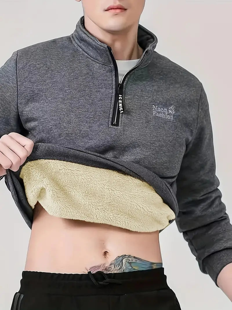 Herren Fleecegefüttertes Sweatshirt – Viertel-Zip, Stehkragen