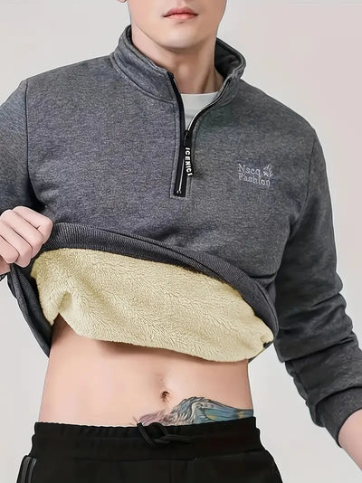 Herren Fleecegefüttertes Sweatshirt – Viertel-Zip, Stehkragen