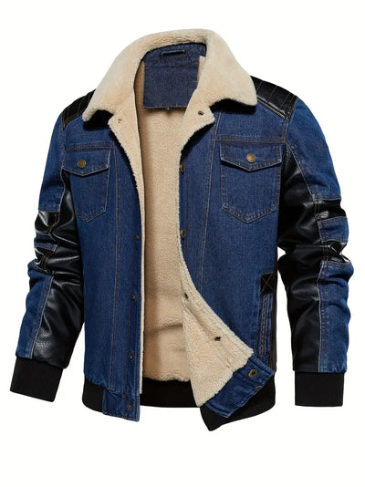 Herren Denimjacke mit Sherpa-Kragen, Farbblock-Design, Warm