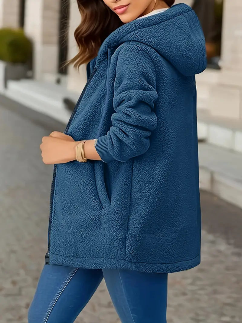Teddyjacke mit Kapuze Flauschige Zip-up Jacke