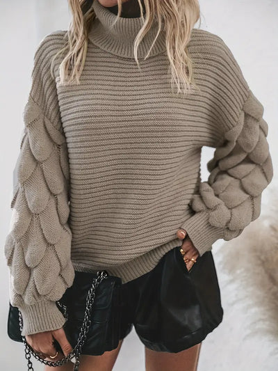 Damen Rollkragenpullover  Bubble-Strickdesign