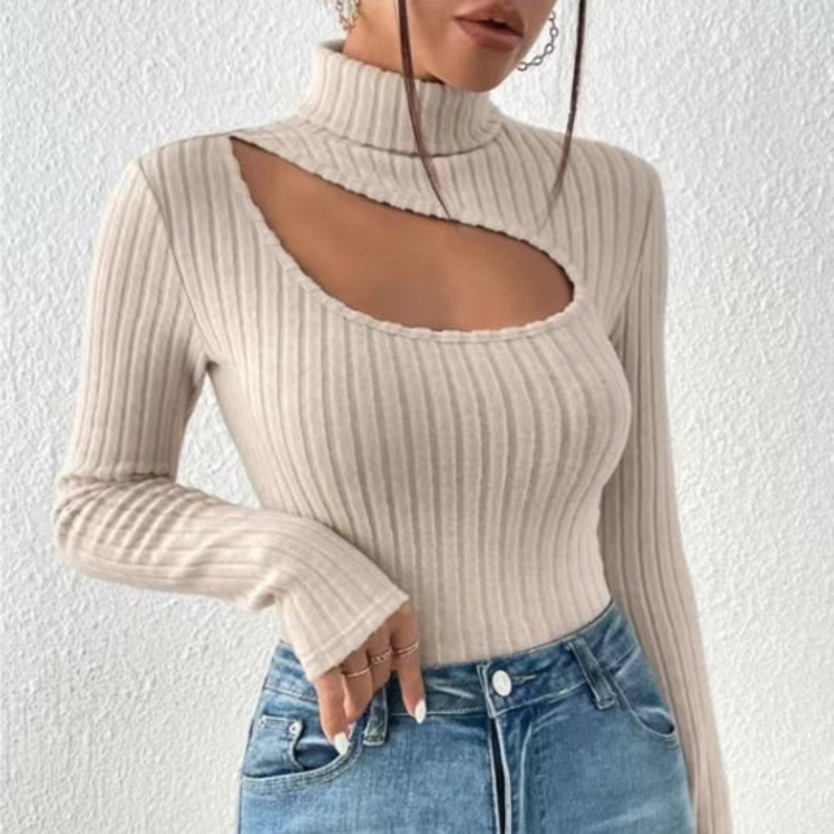 Gerippter Cut-Out-Pullover Für Damen