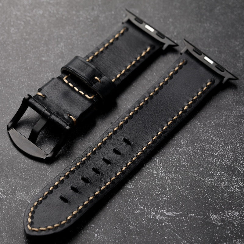 Schwarzes Genähtes Lederarmband