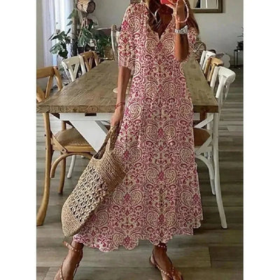 Isabella | Elegantes Bohemsk Maxikleid mit Druck für jeden Anlass
