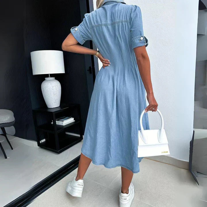 Elena | Elegantes Denim Hemdkleid mit Knöpfen für jeden Anlass