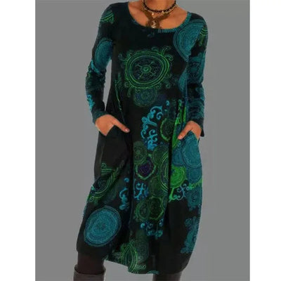 Aurona | Elegantes Langärmliges Kleid mit Vintage-Druck und Stilgefühl