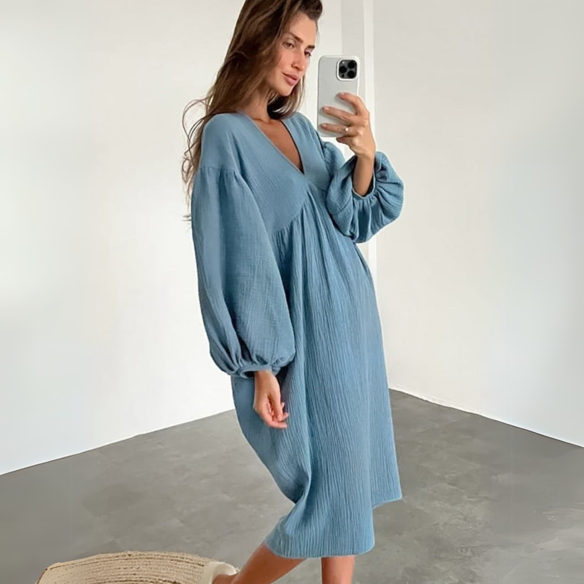 Luftiges Midikleid mit Ballonärmeln für Damen