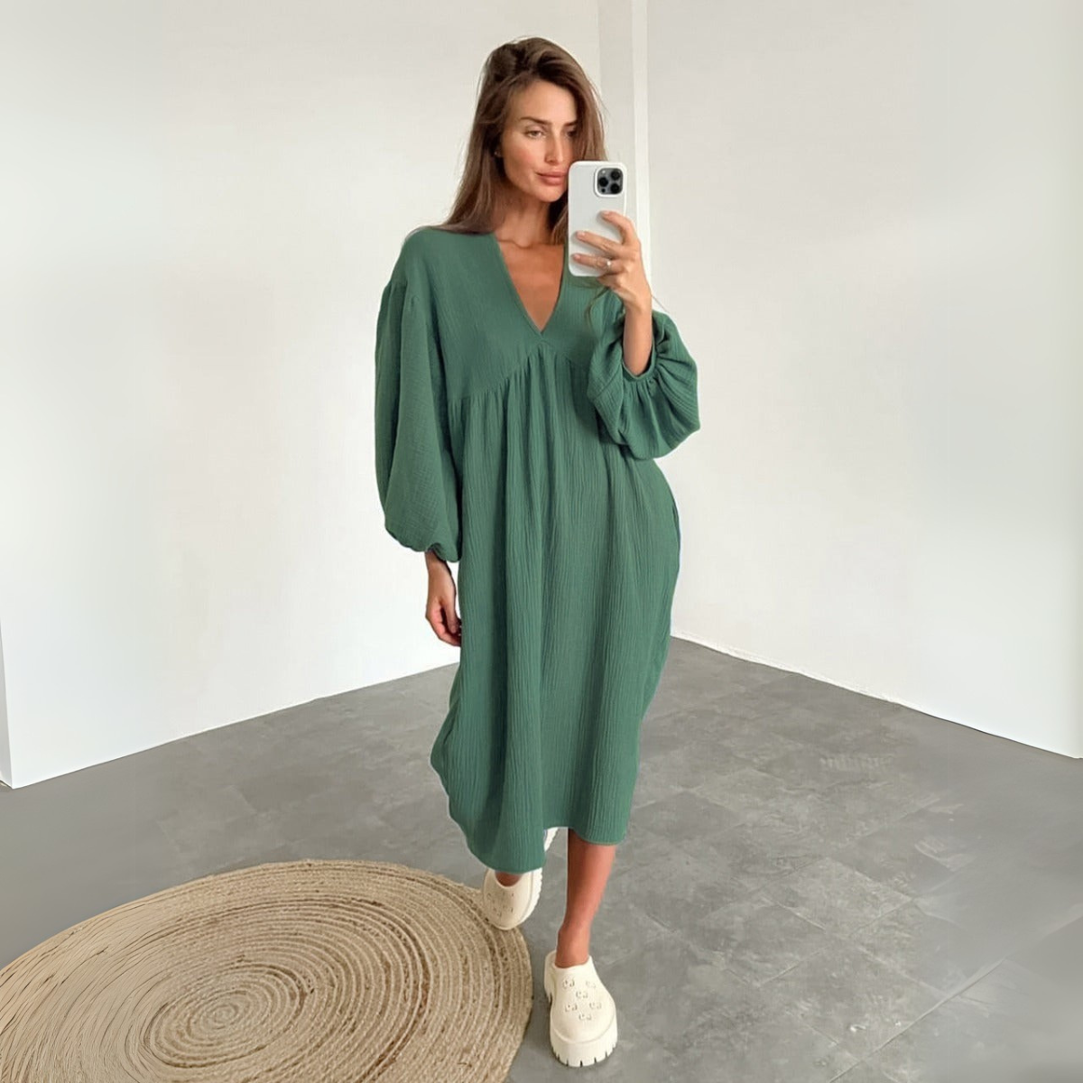 Luftiges Midikleid mit Ballonärmeln für Damen