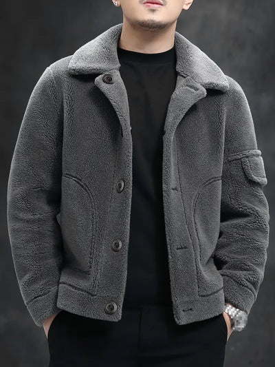 Faux-Fur-gefütterte Wolljacke für Herren Normale Passform