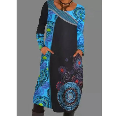 Aurona | Elegantes Langärmliges Kleid mit Vintage-Druck und Stilgefühl