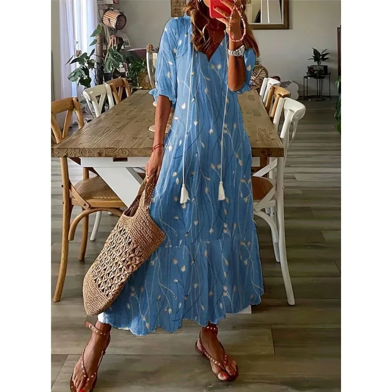 Isabella | Elegantes Bohemsk Maxikleid mit Druck für jeden Anlass