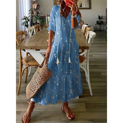 Isabella | Elegantes Bohemsk Maxikleid mit Druck für jeden Anlass