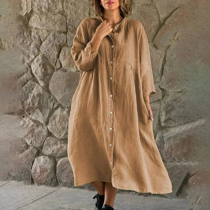 Cecilia | Luftiges Baumwolle und Leinen Kleid für den Alltag