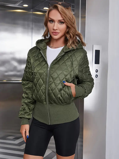 Steppjacke in Olivgrün – Casual Zip-Up mit Taschen