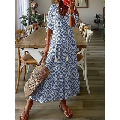 Isabella | Elegantes Bohemsk Maxikleid mit Druck für jeden Anlass