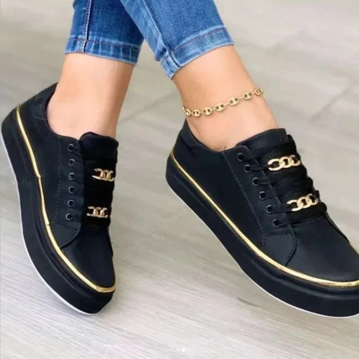 Low-Top Sneakers Mit Kettendetail Freizeit Für Damen