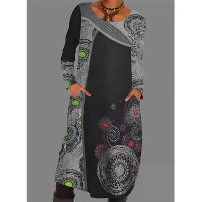 Aurona | Elegantes Langärmliges Kleid mit Vintage-Druck und Stilgefühl