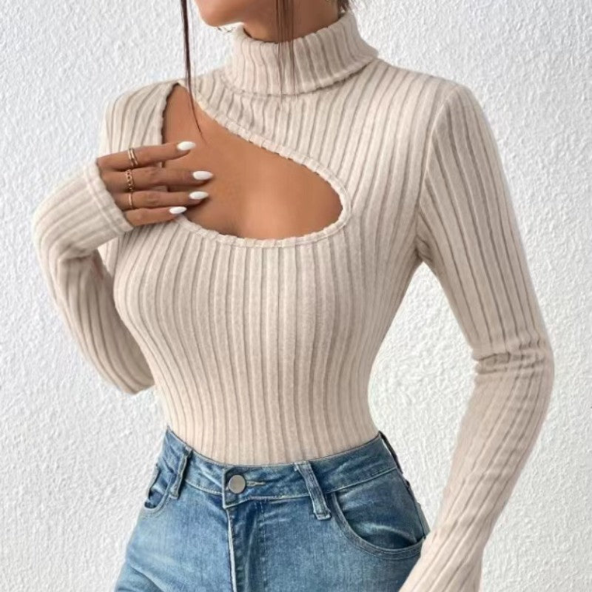 Gerippter Cut-Out-Pullover Für Damen