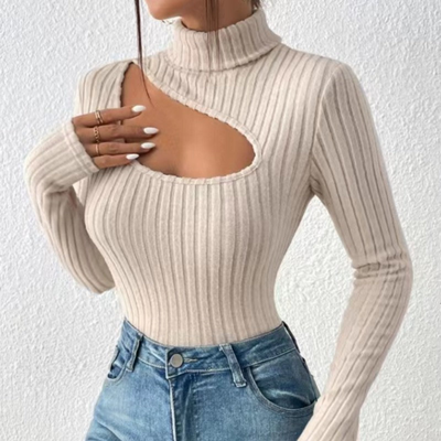 Gerippter Cut-Out-Pullover Für Damen
