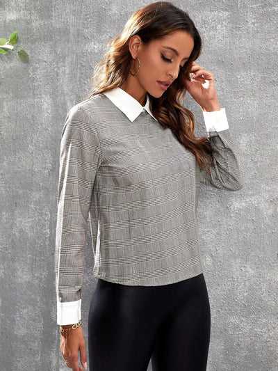 Isabella – Plaid-Kontrastkragen-Bluse für Damen