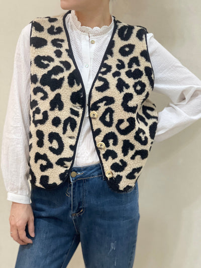 Lucie – Leo-Print Bouclette-Weste für Damen