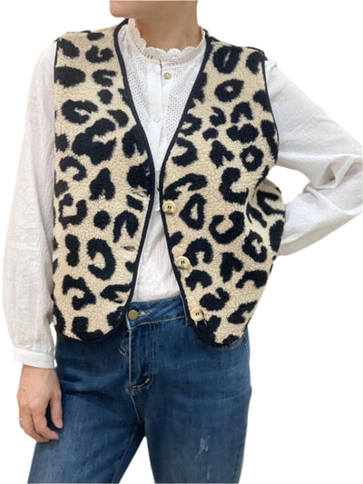 Lucie – Leo-Print Bouclette-Weste für Damen